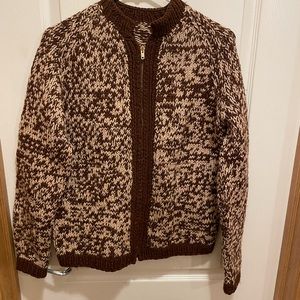 Brown hand-knit zipper up sweater, super cute and comfy